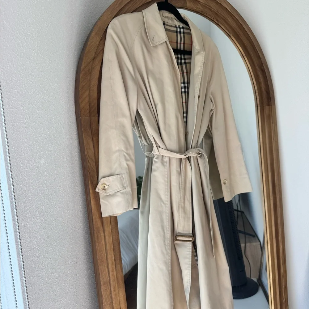 Vintage Burberrys London Trench Coat Nova Check Lined Beige Belted Classic - Picture 2 of 14